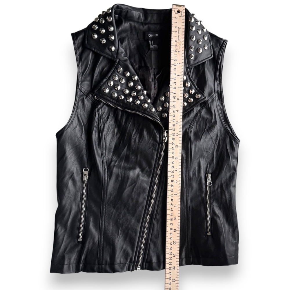 FOREVER 21 Black Studded Moto Vest Vegan Leather S - Picture 10 of 11